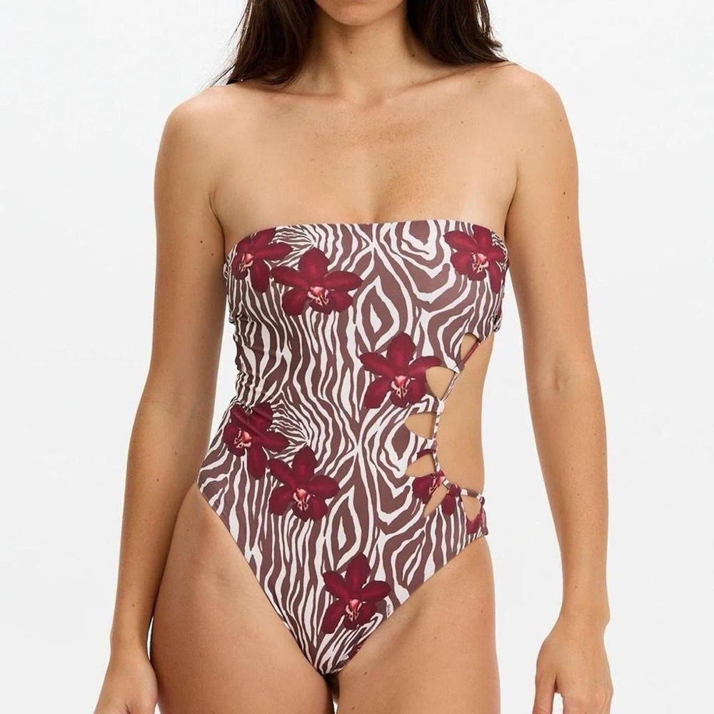 Benoa Swim Burgundy Floral Zebra One Piece
